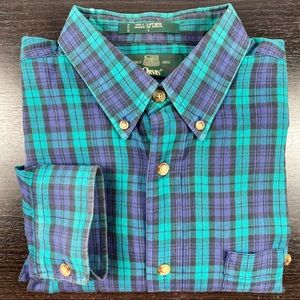 Orvis Large green plaid casual button down